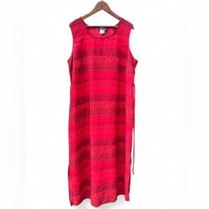 90s PS Career Womens Floral Red Striped Sleeveless Euro Summer Maxi Dress 22